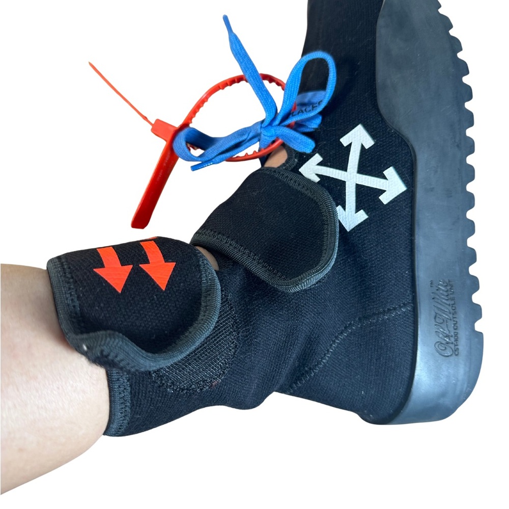 Off-White Black Sneakers with Blue and Red Accents